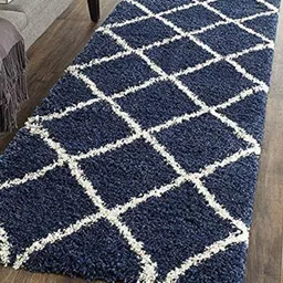 Banchmark Home Furnishings Blue Geometric Shaggy Woollen Carpet-image-69