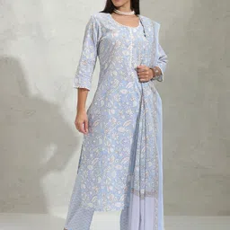 Vishudh Women Floral Printed Regular Pure Cotton Kurta with Trousers & With Dupatta-14