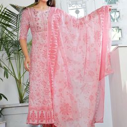 SHALIG Women Floral Printed A-Line Kurta with Trousers & Dupatta-image-52
