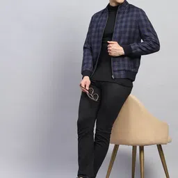 Monte Carlo Men Checked Mock Collar Long Sleeves Zipped Open Front Winter Jacket image 2