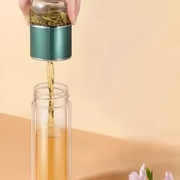 YELONA Transparent & Green Single Glass Solid Double Wall Vacuum Water Bottle image 4