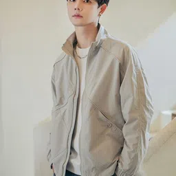 HERE&NOW Men Mock Collar Solid Casual Bomber Jacket-image-60