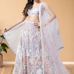 FABPIXEL Embroidered Sequinned Semi-Stitched Lehenga & Unstitched Blouse With Dupatta-34