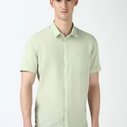 Peter England Casuals Men Cutaway Collar Solid Cotton Slim Fit Casual Shirt-image-73