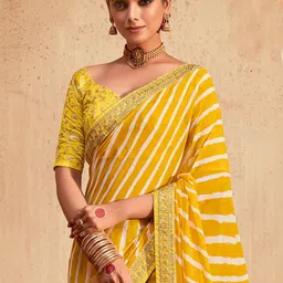 KALINI Striped Embroidered Pure Georgette Leheriya Saree-picture-48
