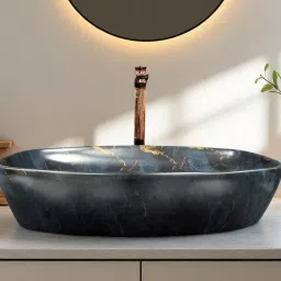 Big Size Premium Designer Ceramic Wash Basin(M78) with Waste Pipe & Coupling set (24*15*5)(M78) Matt Table Top Basin-image-61