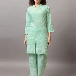 TYSORT Women Floral Embroidered Regular Thread Work Kurta with Trousers-33