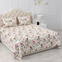 BELLA CASA Snow Petals Green Floral Printed 210 TC King Bedsheet Set 2.42 m x 2.74 m-image-30