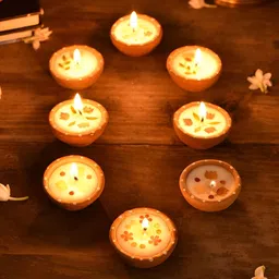 JAYPORE 8 Pieces White & Brown Terracotta Diya Candles-image-39