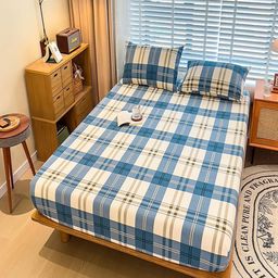 JC HOME Off White & Blue Geometric 220 TC King Bedsheet with 2 Pillow Covers-picture-46
