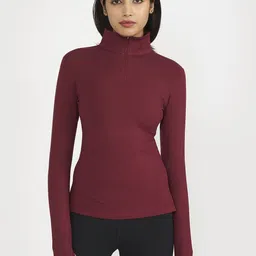 Hunnit Zen High Neck Zipper Long Sleeves Training Jacket Top-image-52