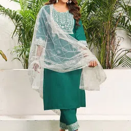 SANISA Women Ethnic Motifs Embroidered Regular Sequinned Kurta Set-51