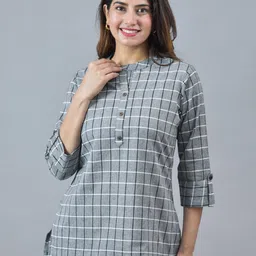 Suha Checked Mandarin Collar Regular Top-picture-24