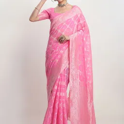 Janasya Ethnic Motifs Woven Design Zari Banarasi Saree-image-96
