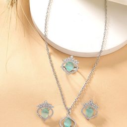 ZENEME Rhodium-Plated Stone -Studded Jewellery Set-image-91
