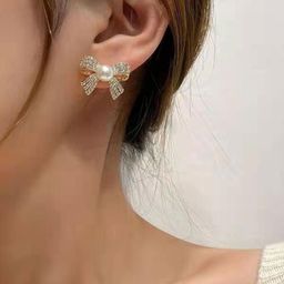 DIVASTRI Gold Plated Artificial Stones Studded & Pearls Beaded Quirky Korean Studs image 5
