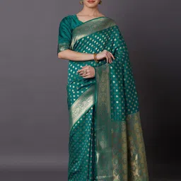 Moda Rapido Woven Design Zari Banarasi Saree With Unstitched Blouse Piece-image-89