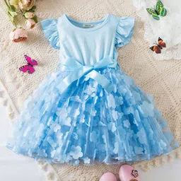 INCLUD Girls Floral Applique Flutter Sleeves Fit & Flare Dress-image-54