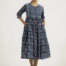 Jaipur Kurti Ethnic Motifs Print Fit & Flare Midi Dress-image-10