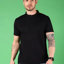 V-Mart Men Solid Mandarin Collar Cotton Slim Fit T-shirt-image-2