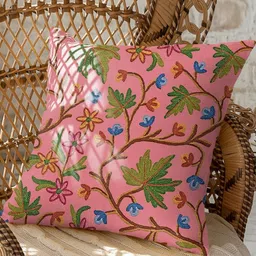 CASABLEU Pink & Green 2 Pieces Ethnic Motifs Square Cushion Covers-6