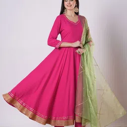 GoSriKi Samda Sweetheart Neck Panelled Gotta Patti Anarkali Kurta With Trousers & Dupatta-57