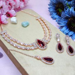 VATSALYA creation Rose Gold-Plated Artificial Stone Studded Jewellery Set-image-36