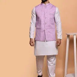 PRINTINDIA Mandarin Collar Pure Cotton Straight Kurta With Trouser & Nehru jacket-image-96
