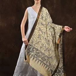 Exotic India Printed Cotton Silk Kalamkari Dupatta-picture-22