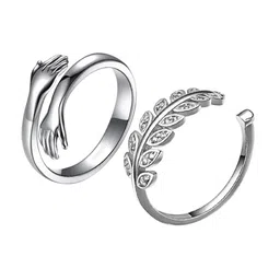 OOMPH Set Of 2 Silver-Plated Adjustable Finger Ring-66