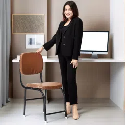 Office Visitor Study Chair Without arm Rest with Iron Frame (Brown) Leatherette Office Visitor Chair-image-37