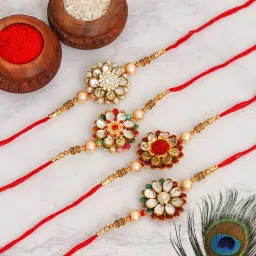 Designer RAKHI224@78 Gold Finish Artificial Flower Set-23