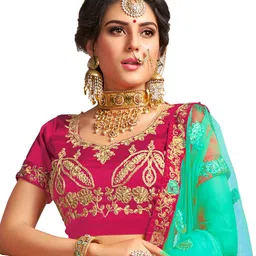 MANVAA Embroidered Thread Work Semi-Stitched Lehenga & Unstitched Blouse With Dupatta image 3