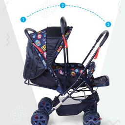 Babyhug Cosy Cosmo Stroller With Reversible Handle & Back Pocket - Navy Blue image 5
