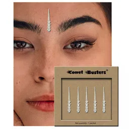 Comet Busters Silver-Toned Embellished Reusable Designer Bindis - 5 Pcs image 3