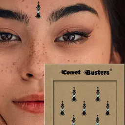 Comet Busters Set of 7 Stone Studded Bindis  - Black & Blue image 3