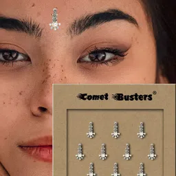 Comet Busters 10 Pcs Embellished Reusable Designer Bindis - Silver-Toned image 3