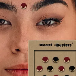 Comet Busters Maroon & Black Embellished Round Shaped Reusable Designer Bindis - 10 Pcs image 3