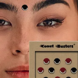Comet Busters 10 Pcs Embellished Reusable Designer Bindis - Maroon & Black image 2