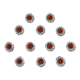 Comet Busters 12 Pcs Embellished Reusable Designer Bindis - Red & Silver-Toned image 3