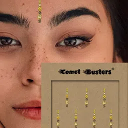 Comet Busters 7 Pcs Embellished Reusable Designer Bindis - Gold-Toned image 3