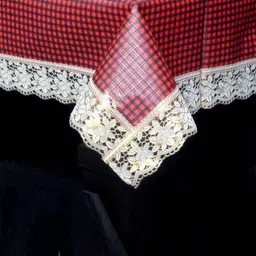 Kuber Industries Maroon-Coloured & Black Checked 4-Seater Rectangular Table Cover image 3