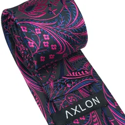 AXLON Men Printed Tie Set With Pocket Square, Cufflink & Flower Pin image 5