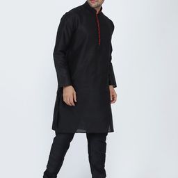 ROYAL KURTA Men Black Silk Blend Loop Button Kurta image 4