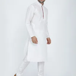 ROYAL KURTA Men White Silk Blend Loop Button Kurta image 5