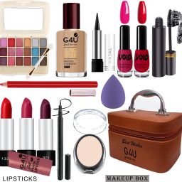 All in One Makeup Kit Gift Set,High Quality Eyeshadow, Waterproof Black Eyeliner Pen,Foundation, 3 Lipsticks,Kajal,Lip Liner,Puff,Mascara, 2 nail Polish,Compact ,Perfect for Party makeup Casual makeup Wedding makeup With Makeup Box (Set Of 18Pcs) ST 80-40