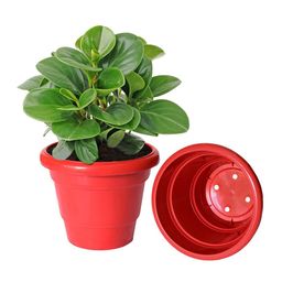 Kuber Industries Pack of 10 Red Solid Layered Plastic Planters With Drainage Hole image 3