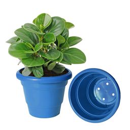 Kuber Industries Pack of 4 Blue Solid Layered Plastic Flower Pot With Drainage Hole image 3