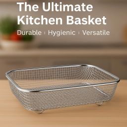 Stainless Steel, Aluminium, Silver, Silver Plated, Steel Stainless Steel Rectangular Wire Mesh Basket Storage Basket-image-17