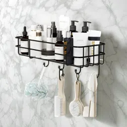 4-Hook Self-Adhesive, Multipurpose, Drill-Free Installation, Bathroom Shelf Iron Wall Shelf-image-66